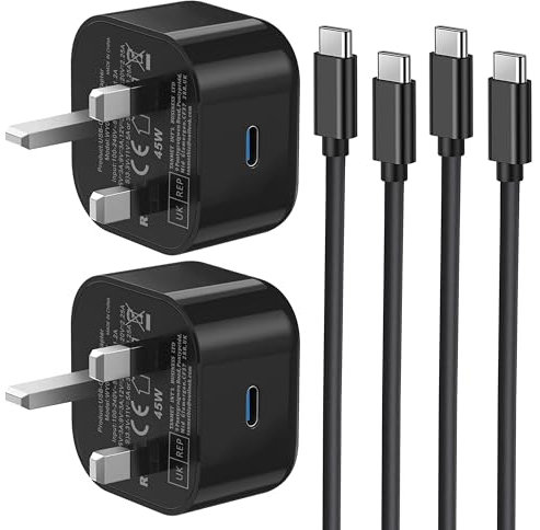 2PACK 45W Samsung Fast Charge Plug and Cable 1M, USB C Samsung Charger with Type C USBC Lead Charging for Galaxy S25 S24 S23 S22 S21 S20 A55 A54 A53 A52S A32 A33 A35 A20E A21S A25 A05S A16 A15 A14 A56