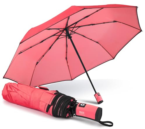 PERLETTI Farbige Regenschirm Damen Ultra Leicht Auf Zu Automatik - Kleiner Taschenschirm Frauen Mädchen Handtasche - Mini Regen Schirm Kompakt Sturmsicher Sturmfest (Neonfuchsia)