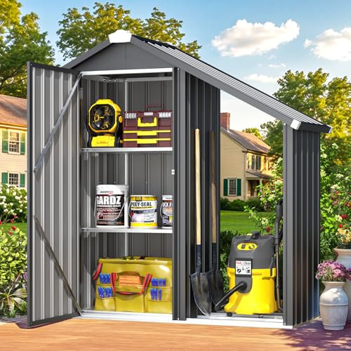 U-MAX Outdoor Tall Garden Storage Box with Double Door,3 Adjustable Shelves, Outdoor Cupboard & Cabinet for Garden, Metal Garage Bike Shed, Grey