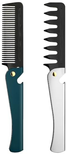 2 Stück Bartkamm Männer, Taschenkamm Feiner und Grober Kamm aus Rostfreiem Edelstahl, 11.5 cm Langlebig Hypoallergen mit Antistatischer Oberfläche für Reisen Alltag Bart und Haarpflege