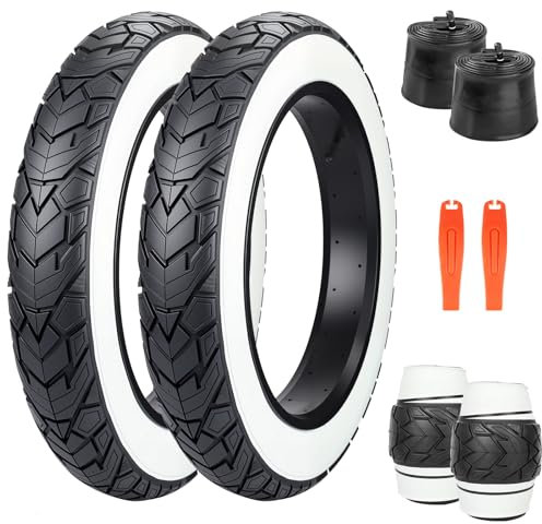 MEGHNA Fat Bike Reifen, 50,8 x 10,2 cm, Elektrofahrrad-Reifen, 50,8 cm, robust, tiefe Rillen, faltbarer Ersatz für alle Gelände für Kinderfahrrad, E-Bike (weiße Wand, 50,8 cm, 2 Stück, mit
