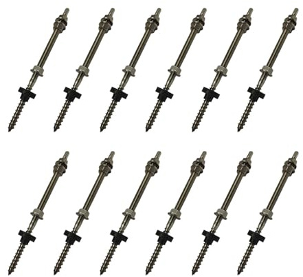 12x Handelskönig Stockschraube M10 x 200 mm V2A mit Dichtung & Sperrzahnmutter zur Montage von PV-Anlagen, rostfrei & wetterfest