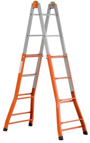 Paluplus Scala Telescopica in Acciaio, 4+4 Pioli, Altezza massima di lavoro 4,70 metri, 3 Configurazioni con Snodo in Acciaio, Piedini Antiscivolo, Portata Max 100 Kg -A0040