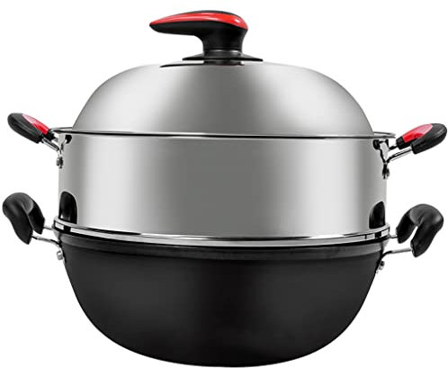 POT Iron Pentola vecchio stile Frittura a doppia errata padella pentola antiaderente Speciale a vapore grande piroscafo piroscafo (Colore: A, dimensione: 40 cm) Visione