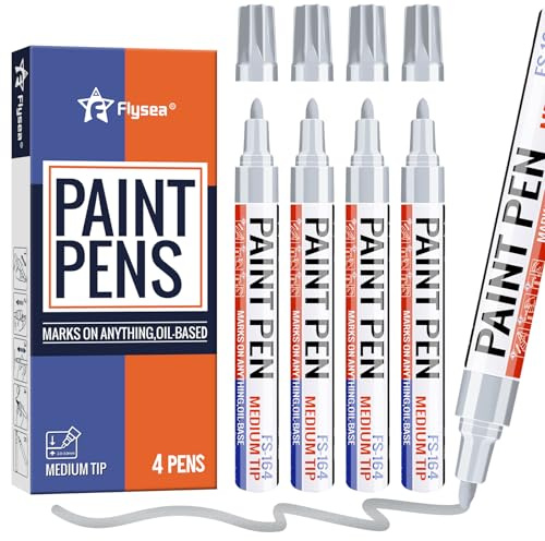 Alitastro Silver Paint Pens 4 Pcs Oil Based Medium Tip Permanent Marker Pen | Waterproof, Quick-drying, Fade Resistant, 3mm Paint Markers for Rock Painting, Plastic, Metal, Car Tyre, Glass, Wood, Canvas
