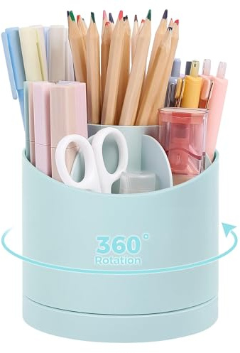 SKYDUE Schreibtisch Organizer, 360 Grad Stifte Organizer Drehbar, Stifte Organizer Mit 7 Fächern, Stiftehalter Schreibtisch Für Büro, Schule, Zuhause(Grau)