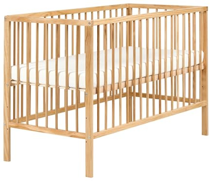 Beliani Minimalistic Baby Cot Bed Nursery 60 x 120 cm Standard Size with Bars Height Adjustable Pine Wood Light Brown Belenger