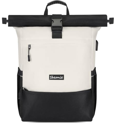 Sheonie Rucksack Damen Groß mit 15,6 Laptopfach, Rolltop Rucksack Herren Groß mit USB Anschluss, Schulrucksack Anti-Diebstahl für Uni Reisen Arbeit Freizeit