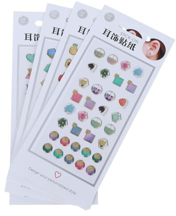 FUNNETOYU Cartoon Ohrring Aufkleber 4 Satz Selbstklebendes Ohrringpapier für Damen und Nagelaufkleber Schadstofffrei Langlebig