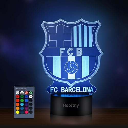 HooJtny Barcelona Lampe, 3D Fußball Nachtlicht für Kinder mit 16 Farben | Touch & Fernbedienung, USB- oder Batteriebetrieb, Geschenk für Fans, Zimmer-Deko
