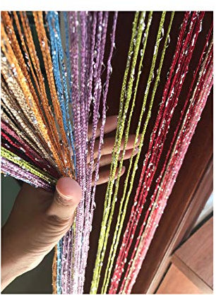 Eyotool Rideau de Porte 1 x 2 m - Fil Plat Rare - Séparateur de pièce - Jolie Bande de Pompons pour Mariage, café, Restaurant (Multicolore)