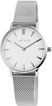Just Watch Damen Armbanduhr mit Leder & Edelstahlarmband | Quarzuhr mit Gehäuse Ø 33 mm & Mineralglas | Dornschließe | 3 bar wasserdicht | Klassische Uhr für Frauen (Silber/Weiß Edelstahl)