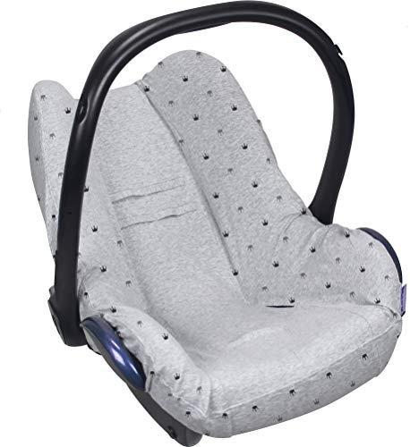 Original Dooky Seat Cover Schonbezug Light Grey Crowns für Babyschale Universalgröße geeignet für 3 und 5 Punkt Gurtsystem Autositz, für Altersgruppe 0+, hell grau