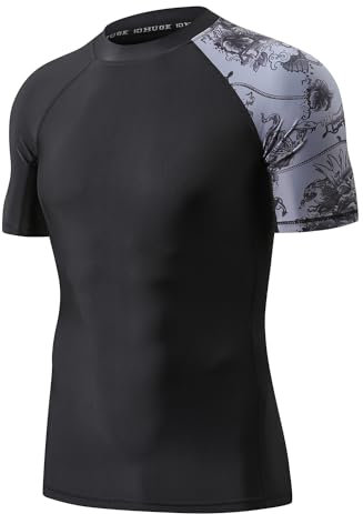HUGE SPORTS Men's Splice Sun Protection Rash Guard Short Sleeves(Piracy,L)