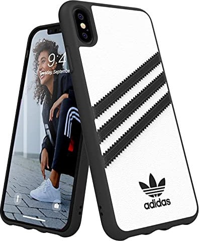 adidas Handyhülle Entwickelt für iPhone XS Max Hülle, Fallgeprüfte Hüllen, stoßfeste erhöhte Kanten, Original Schutzhülle, Weiß und Schwarz Streifen - 6.46 Zoll