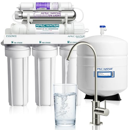 APEC Water ROES-PHUV75, 7-stufiges alkalisches Umkehrosmose-Wasserfiltersystem, UV-Filter, NSF-zertifiziert 372, 75 GPD, reduziert 99% der Verunreinigungen