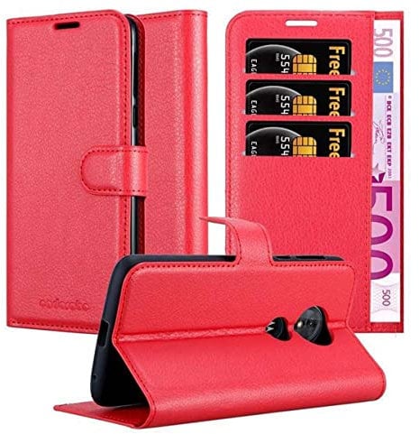 Cadorabo Hülle kompatibel mit Motorola Moto E5 / G6 Play Handyhülle aus Kunst Leder Flip Klappbare Magnetische [Standfunktion] [Kartenfächern] Cover Hülle für Motorola Moto E5 / G6 Play Tasche in Rot
