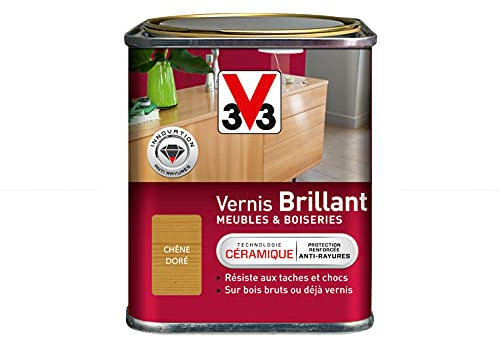 V33 Vernis intérieur Brillant meubles & boiseries, Chêne doré 0,25L