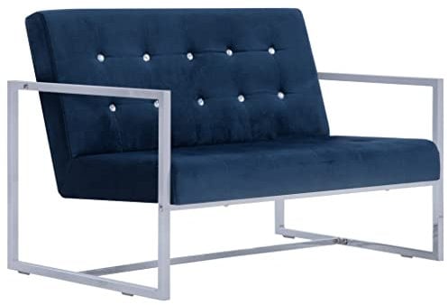 vidaXL Sofa 2-Sitzer mit Armlehnen Polstersofa Loungesofa Polsterbank Sitzbank Sofabank Sessel Bank Sitzmöbel Polstermöbel Blau Samt Verchromte Beine