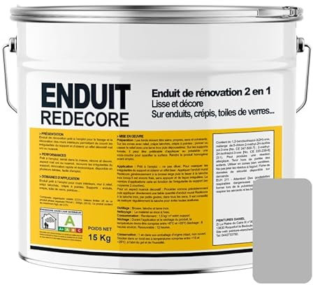 APARA Enduit décoratif, rénovation rapide, 2 en 1, lisse et décore sur plâtre, peintures, crépis, fibres, toile de verre 10 x 15 Kg Béton (RAL 7047)