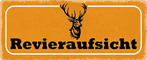 Blechschild 27x10cm gewölbt Revieraufsicht Jäger Jagd Sprüche Deko Geschenk Schild