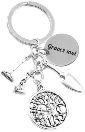 Porte-clés Jardinier Arbre De Vie Soleil Lune Gravure Personnalisée Sur Médaille