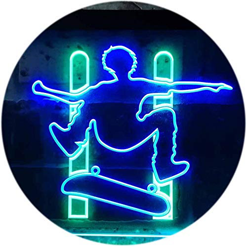 ADVPRO Skateboard Jump Game Room Illuminated Dual Color LED Barlicht Neonlicht Lichtwerbung Neon Sign Grün & blau 400 x 300mm st6s43-i0794-gb