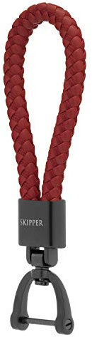Skipper Schlüsselanhänger mit D-Schäkel aus Leder Imitat geflochten Schlüsselbund Schlüsselband Keychain Geschenk für Frau Mann Freund Auto Fahrrad Motorrad Boot Schwarz 8299 - Rot