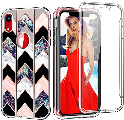 BAISRKE Case Cover for iPhone XR, [Built in Screen Protector] Dual Layer Full Body Shockproof High Impact Protective Phone Case Cover for iPhone XR 6.1 inch - Geometric Marble