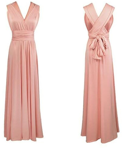 Infinity Kleid inklusive Bandeau Top Brautjungfernkleid Gr. 42-48 Peach Wickelkleid lang, 70 Verschiedene Wickelarten Brautkleid, Bridesmaid, one Size, Stretch (Peach, 2 (42-48))