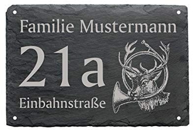 Hausnummer Türschild JÄGER HIRSCH - Name + Straße (optional) - 22 x 16 cm