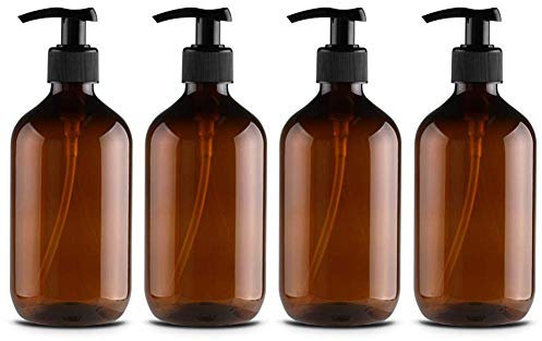 Rsoamy Distributeur de Savon pour Bouteille de shampoing, Flacon Pompe Rechargeable 500 ML, Distributeur de Pompe Marron et Ambre pour Salle de Bain ou Cuisine - Lavage à la Main, lotions, shampooing