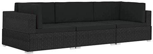 pedkit 3-TLG. Garten-Sofagarnitur mit Auflagen Poly Rattan Gartensofa Gartenlounge Mittelsofa Ecksofa Gartenmöbel Lounge Set Gartenset Sitzgruppe Sitzgarnitur Gartengarnitur Schwarz