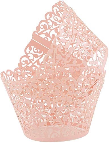 KOSTOO Cupcake-Förmchen, 50 Stück/Packung, Spitzen-Cupcake-Einlagen, lasergeschnitten, Cupcake-Papier, Cupcake-Muffinförmchen für Hochzeit/Geburtstag, Party-Dekoration (Rosa)