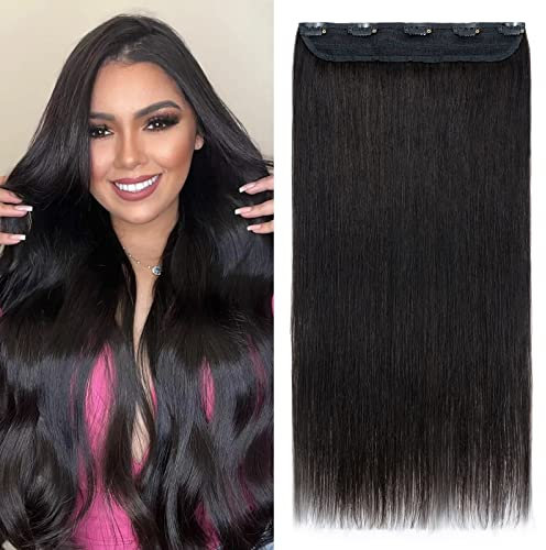 Clip in Extensions Echthaar DICK Haarteile Echthaar 1Pc 5 Clips Extensions Echthaar Clip in Weich Natürlich Glatt Haarverlängerung 7A Human Hair 30cm-70g 1B# Naturschwarz