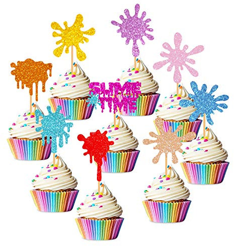 36 Pieces Glitter Slime Cupcake Toppers Colorful Painted Slime Cupcake Decorations for Slime Themed Birthday Party Art Themed Baby Shower Party Supplies