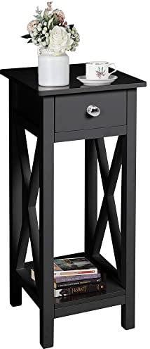 INMOZATA Tall Slim Telephone Table with Drawer - Side Table for Living Room, Bedroom, Hallway - Black