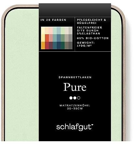 Schlafgut Pure Spannbettlaken 90x200cm bis 100x220cm - 95% Biobaumwolle, 5% Elasthan, Oeko-TEX Zertifiziert, Green Light, Matratzenhöhe bis 35cm