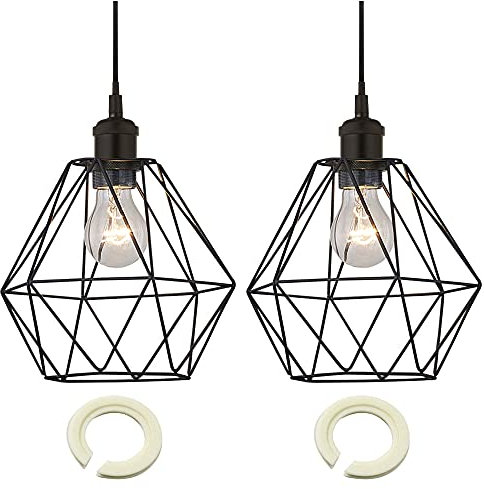 Britalia 2 Pack | Matt Black None Electrical Bird Cage Geometric Wired Pendant Shades | 220mm x 195mm | Pendant Light - Table Lamp - Wall Light | Reducing Rings Included | 4mm Thick Wire