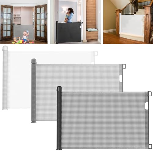 LARS360 Rejilla de protección para puertas enrollable, rejilla de seguridad extensible de 0 a 150 cm, 87 cm de alto, rejilla de puerta para bebés y mascotas, separador de seguridad para escaleras