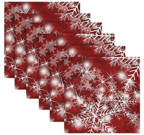 Weihnachtliche Stoffservietten, Weihnachtshintergrund mit Schneeflocken, Rot, 6 Stück, waschbar, wiederverwendbar, Polyester-Tischservietten für Familienessen, Party