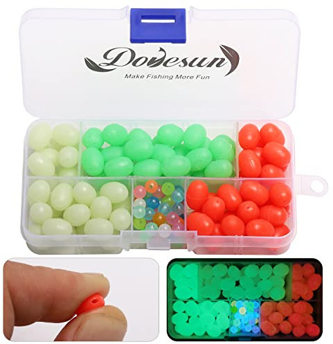 Dovesun Weich Gummi Fischperlen Zubehör für die Fischerei Leuchtende Oval mit Angelkoffer 10 * 15mm (0.39 * 0.59in) 131pcs