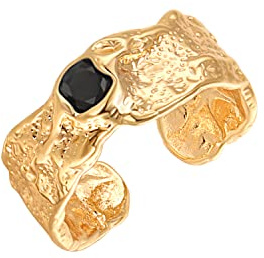 18 Karat Gold, klobige Knöchelringe, stapelbar, Midi-Daumen-Fingerringe, schwarzer Onyx, Siegelring, Vintage-Kuppelschmuck für Damen