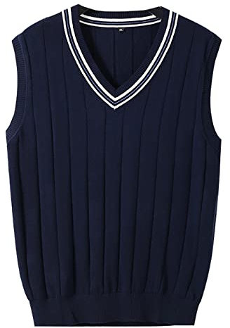 MANBOZIXi Herren Pullunder V-Ausschnitt Strickweste Elegant, Blau L