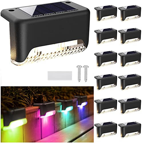 XhuangTech Solar Deck Lights Outdoor 12 Pack, Solar Step Lights Waterproof LED Solar Powered Outdoor Lights for Deck Stair Fence Railing Wall Garden Backyard (Multicolor)