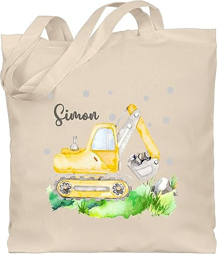 Baumwolltasche - Bagger I Baggerfahrer Geschenk - Unisize - Naturweiß - stofftasche kinder jutebeutel bedruckt kindergarten baufahrzeug name beutel stoffbeutel für kita geschenke fahrzeug