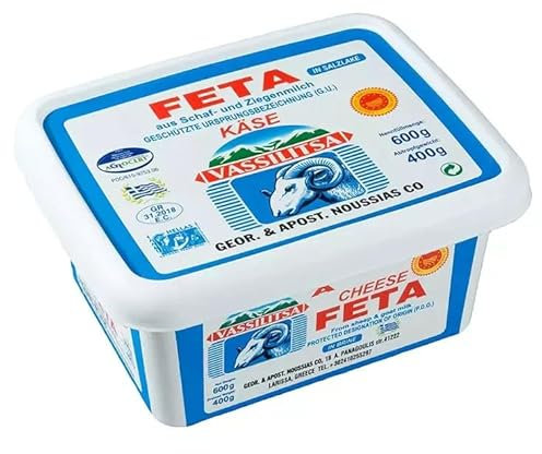 Vassilitsa Feta Schafskäse - 1x 400g Behälter - griechischer Feta aus 70% Schafs- und 30% Ziegenmilch in Salzlake, 43% Fett i.Tr., Schafkäse und Ziegenkäse, Premium-Qualität aus Griechenland