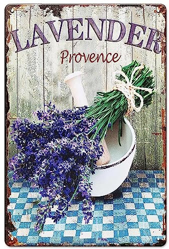 YOYI ART Vintage Lavendel Wanddekor Blechschild – Französisches Landhaus Vintage Shabby Chic Schilder für Zimmer, Badezimmer, Garten, Hof, Wanddekoration, Kunstzubehör, Geschenke für Frauen und