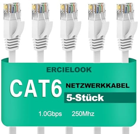 Ercielook Cable Ethernet 5x 1 metros de alta velocidad Cat 6 Cable de red plano con conectores Rj45, Cable LAN largo para router, módem, PS4/5, Xbox