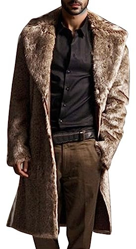 AI 2024 Overcoat Jacket Faux FurThick Solid Outdoor Men Canvas Duster Coat for Men (Brown, XL)